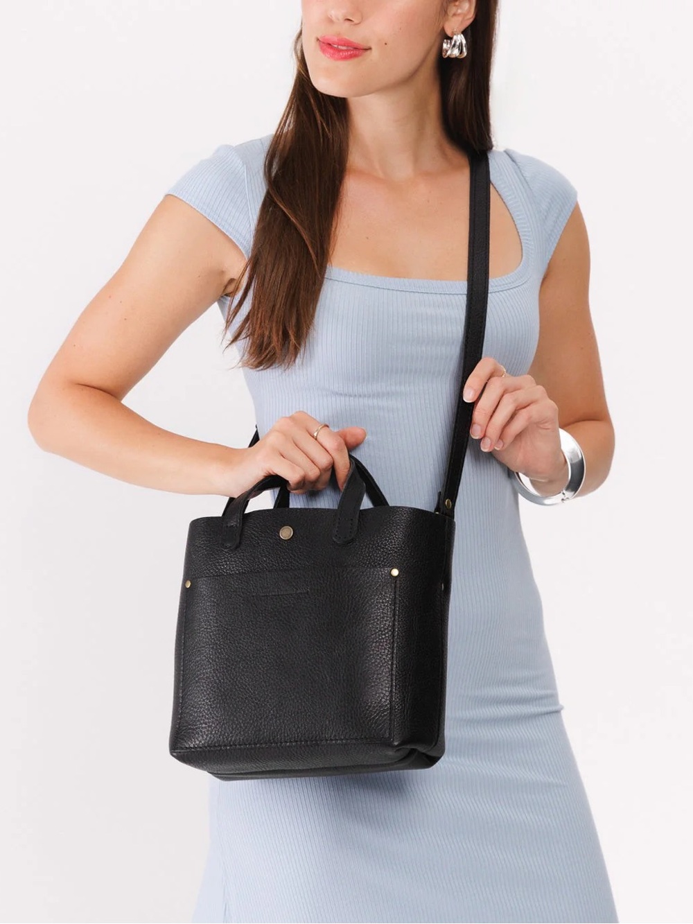 Portland Leather Pebbled Black Premium Mini Crossbody Tote